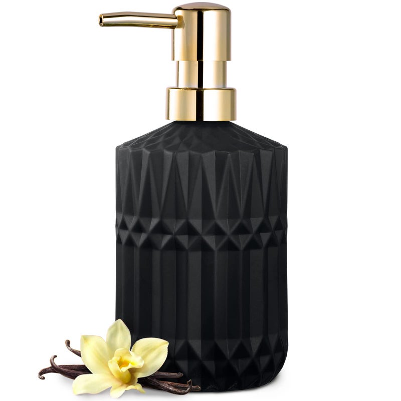 EMPO Matte Black Glass Soap Dispenser with ABS Plastic Pump Lotion Dispensers for Kitchen Bathroom Black