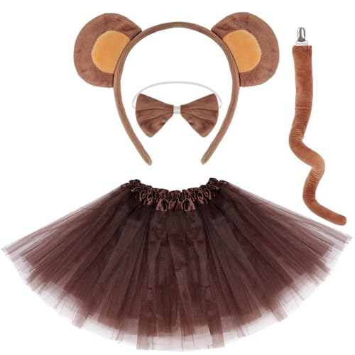 Dxhycc Monkey Costume Set Monkey Ears Headband Tail Bowtie Tutu-Halloween, Dress Up, Cosplay Accessory Kit - Image 1