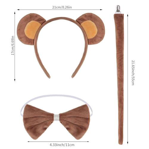 Dxhycc Monkey Costume Set Monkey Ears Headband Tail Bowtie Tutu-Halloween, Dress Up, Cosplay Accessory Kit - Image 2