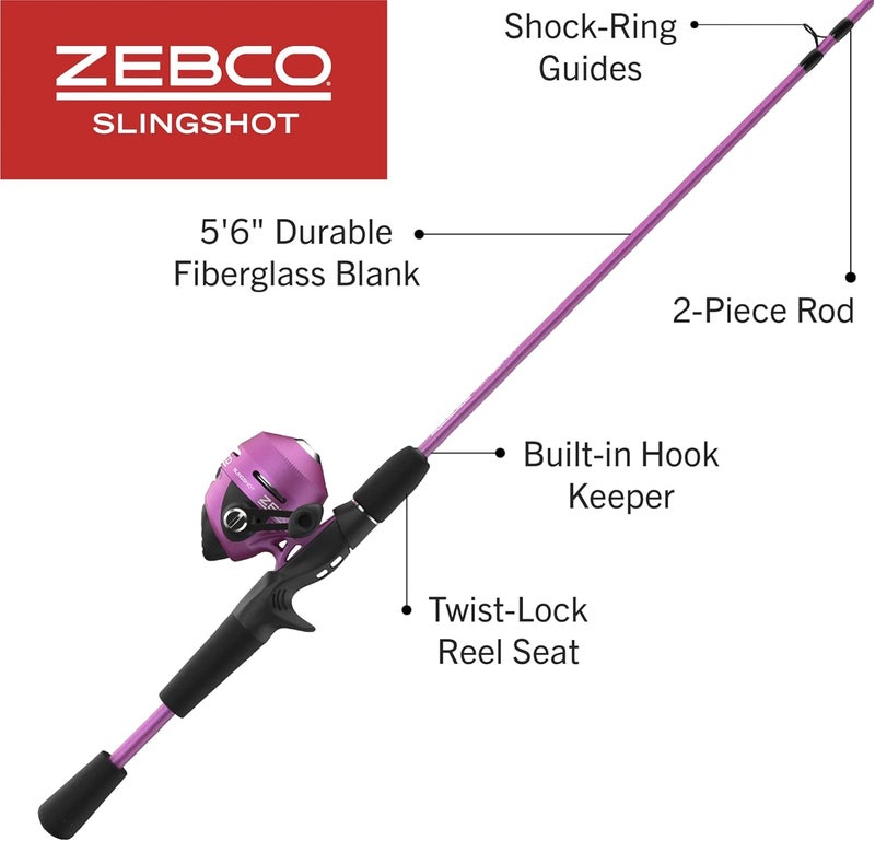 Zebco Slingshot Spincast Reel and Fishing Rod Combo, 5-Foot 6-Inch 2-Piece Fishing Pole, Size 30 Reel, Right-Hand Retrieve, Pre-Spooled with 10-Pound Line - Image 2