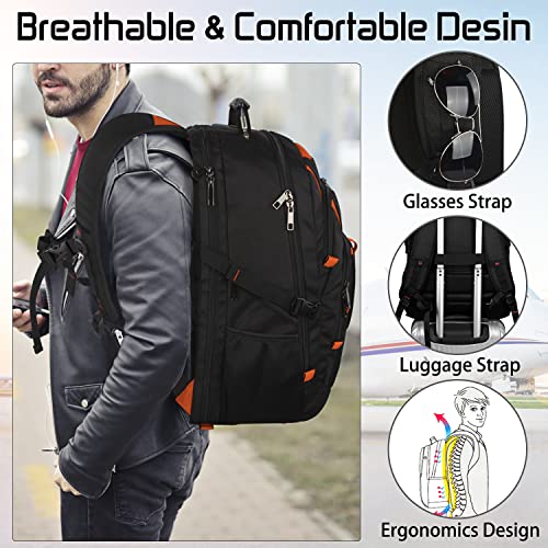 Mogplof 18.4 Laptop Backpack Women Men, 55L-60L Flight Approved Extra Large Travel Backpack RFID Anti Theft and TSA Friendly Backpack, Water Resistant College School Heavy Duty With USB Charging Port, Orange - Image 5