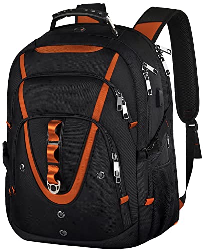 Mogplof 18.4 Laptop Backpack Women Men, 55L-60L Flight Approved Extra Large Travel Backpack RFID Anti Theft and TSA Friendly Backpack, Water Resistant College School Heavy Duty With USB Charging Port, Orange - Image 1