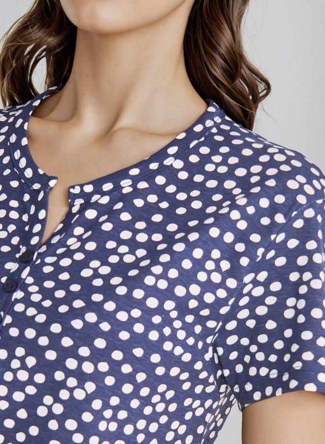 سبلاش فيڤ قميص نوم بطول الركبة بياقة مستديرة - Image 4