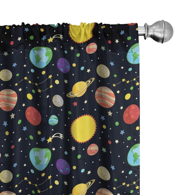 أمبيسون Ambesonne Space Stertains Comets and Constellations Stars with Polka Dots Earth Sun Saturn Mars Solar System Window Windows 2 لوحة لغرفة غرفة المعيشة زوج من - 28 "" × 95 "" أصفر أسود - Image 1