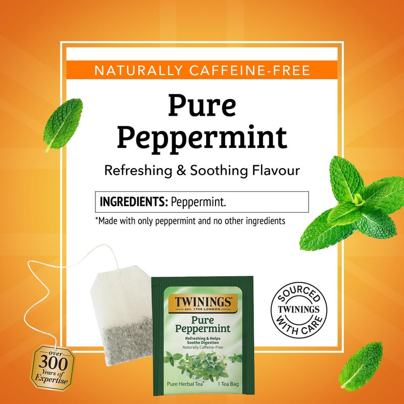 Twinings Pure Peppermint Herbal Tea Individually Wrapped Bags, 100 Count (Pack of 1), Fresh Minty Flavour, Naturally Caffeine-Free, Enjoy Hot or Iced, 100 Teabags - Image 4