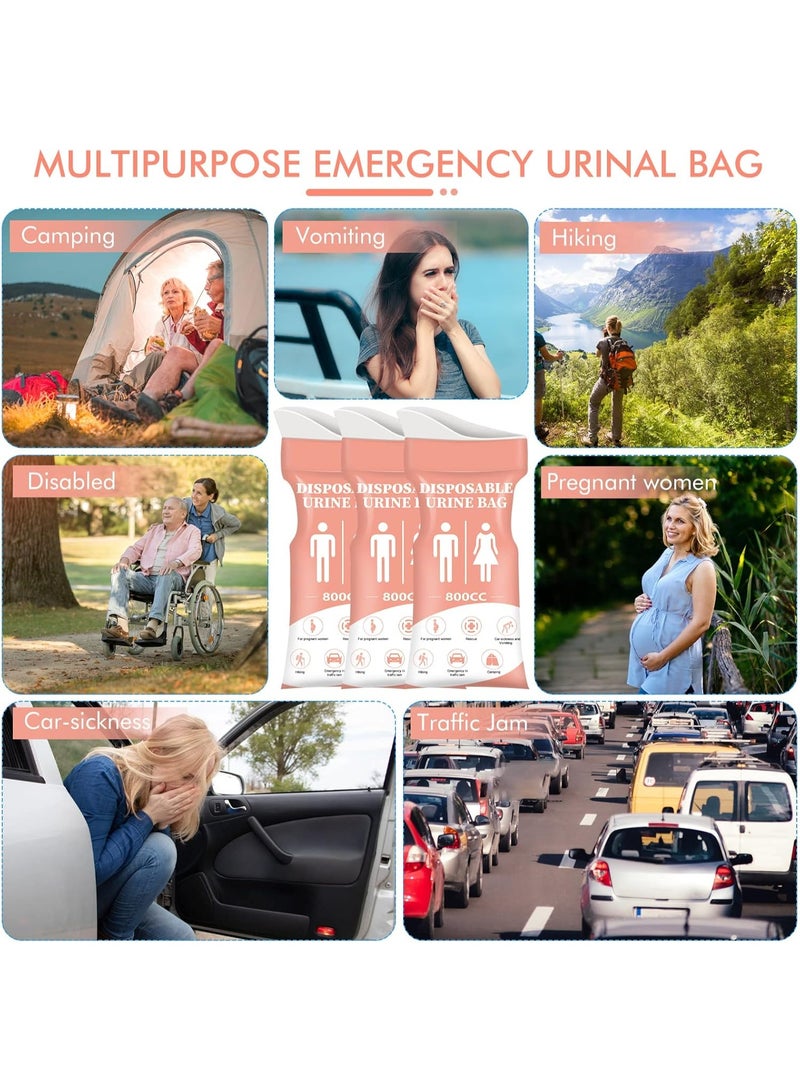 12 Pcs Disposable Urine Bag, 800ML Portable Emergency Pee Bags for Travel, Women/Men Vomit Bags Urinal Toilet for Car Camping, Road Trip, Traffic Jams, Pregnant, Patient, Kids - Image 2