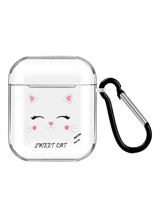 Cartoon Cat Pattern Earphone Case with Keychain For Apple AirPods 1/2 Generation Pink/Black/White - Image 1