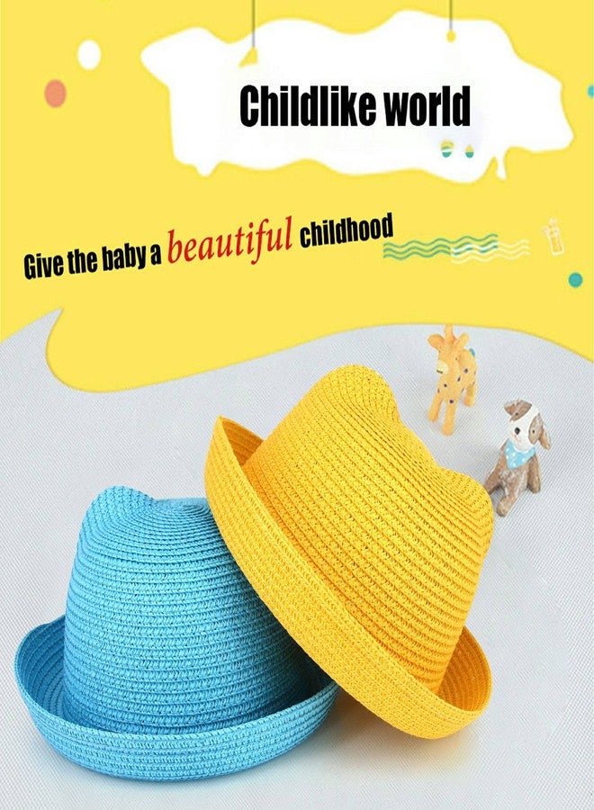 QTKJ Kids Anti-UV Straw Sun Hat Cat Ear Summer Cap for Girl Boys Bucket Hat (Yellow) - Image 3