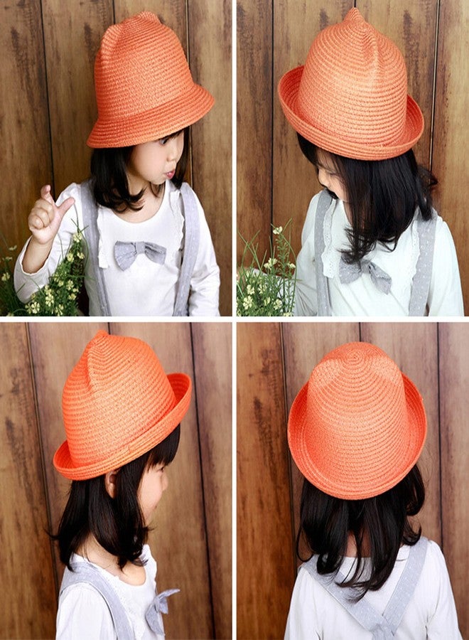 QTKJ Kids Anti-UV Straw Sun Hat Cat Ear Summer Cap for Girl Boys Bucket Hat (Yellow) - Image 5