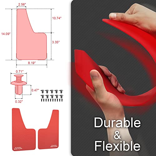 A-Premium 2 Pcs Red Universal Splash Guards Mud Flaps Mudflaps Mudguard Fender Flares for Car Sedan Coupe with Hardware Front or Rear - Image 2