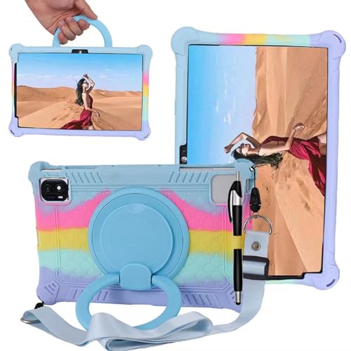 ALHBEJT Tablet Case for TCL 10 Tab Max 1036 inch 4G 9295G 9296G 9295Soft AntiStress Silicone Case with Rotate StandPencil HolderShoulder StrapPen for TCL 10 Tab Max 1036inch Colorful Light Blue - Image 1