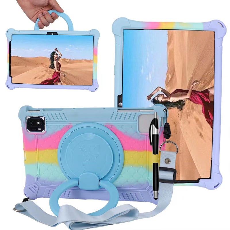 ALHBEJT Tablet Case for TCL 10 Tab Max 1036 inch 4G 9295G 9296G 9295Soft AntiStress Silicone Case with Rotate StandPencil HolderShoulder StrapPen for TCL 10 Tab Max 1036inch Colorful Light Blue - Image 2