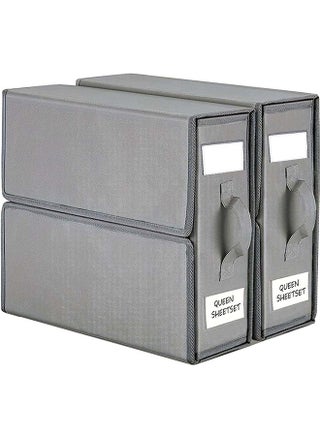 Bed Sheet Storage Box，2 Pack Foldable Bedding Sheet Organizers and Storage with Large Clear Window and Label，Large Storage Bins  for Linen Closet(gray) - pzsku/Z7CA209E97BFB4135FF8AZ/45/1749693248/772189d6-78a9-430b-959b-10d63ae537e0