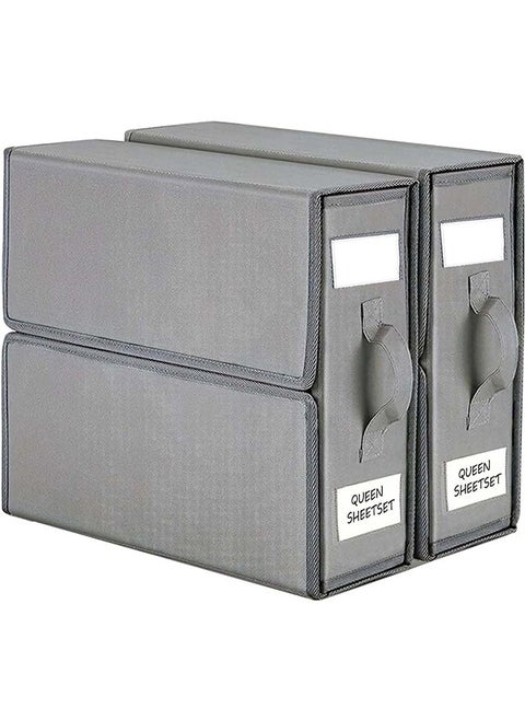 Bed Sheet Storage Box，2 Pack Foldable Bedding Sheet Organizers and Storage with Large Clear Window and Label，Large Storage Bins  for Linen Closet(gray)
