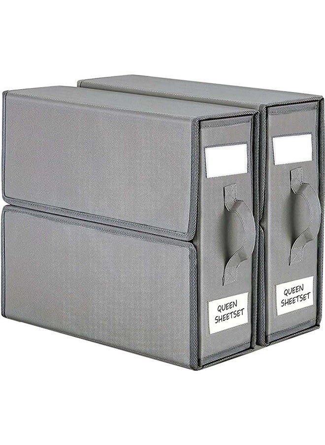 JCB CHIC Bed Sheet Storage Box，2 Pack Foldable Bedding Sheet Organizers and Storage with Large Clear Window and Label，Large Storage Bins  for Linen Closet(gray)  - Image 1