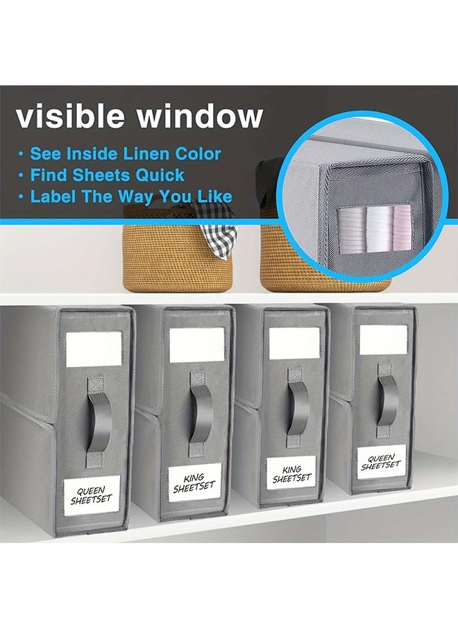 JCB CHIC Bed Sheet Storage Box，2 Pack Foldable Bedding Sheet Organizers and Storage with Large Clear Window and Label，Large Storage Bins  for Linen Closet(gray)  - Image 4