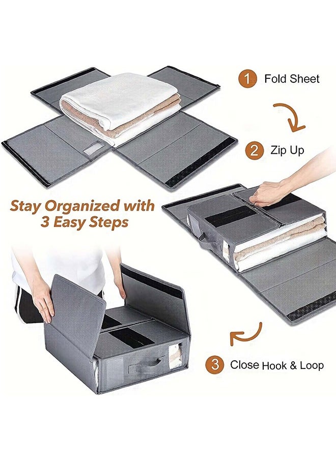 JCB CHIC Bed Sheet Storage Box，2 Pack Foldable Bedding Sheet Organizers and Storage with Large Clear Window and Label，Large Storage Bins  for Linen Closet(gray)  - Image 3