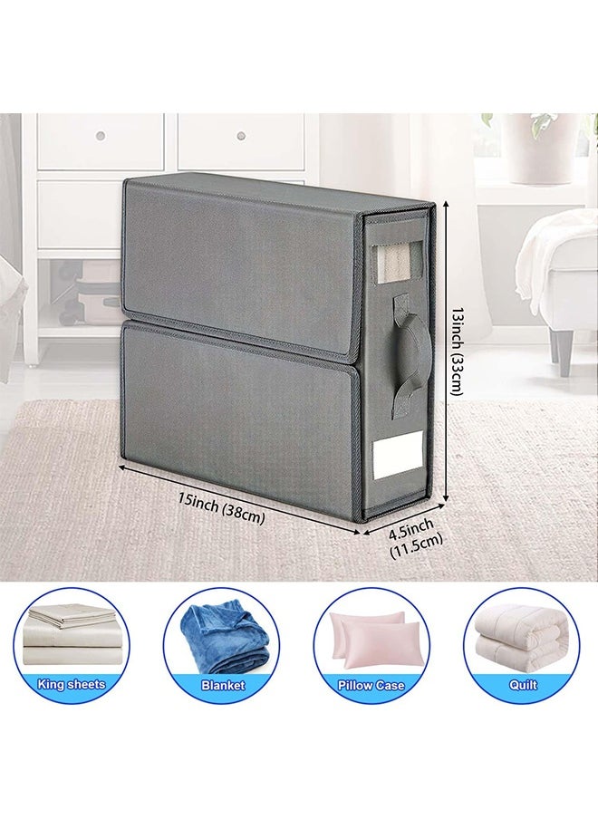 JCB CHIC Bed Sheet Storage Box，2 Pack Foldable Bedding Sheet Organizers and Storage with Large Clear Window and Label，Large Storage Bins  for Linen Closet(gray)  - Image 2