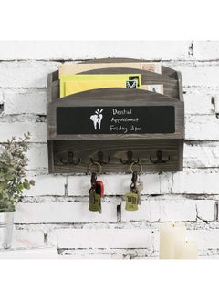MyGift 2Compartment Vintage Gray Wood Wall Mounted Entryway Mail Organizer Letter Sorter With Chalkboard Label Surface And 4 Double Key Hooks  - Image 4