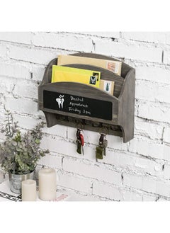MyGift 2Compartment Vintage Gray Wood Wall Mounted Entryway Mail Organizer Letter Sorter With Chalkboard Label Surface And 4 Double Key Hooks  - Image 3