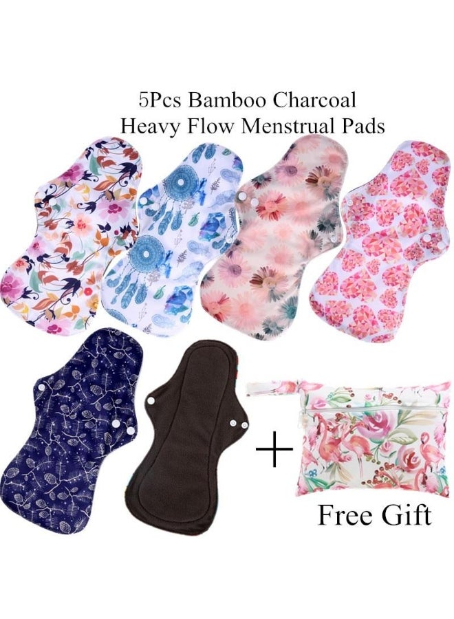 Generic 6Pcs ( 5+1Set )Heavy Flow Menstrual Pads Set Resualable Bamboo Charcoal  Mum Cloth Pads Night Use