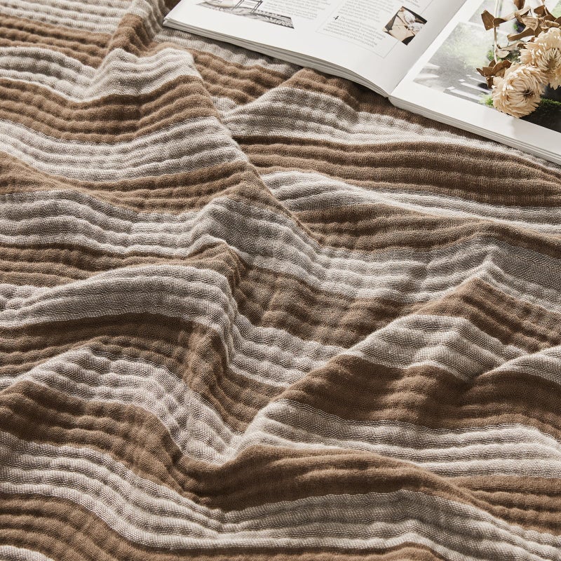 EMME Cotton Muslin Large Throw Blanket Couch Breathable Gauze Soft Lightweight Bed Blankets Adults (Striped Brown, 50"x70") - Image 1