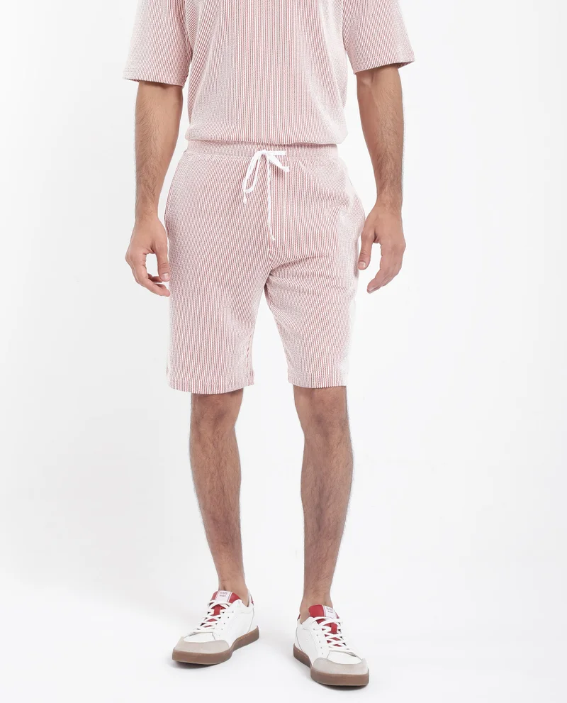 Rare Rabbit Rare Rabbit Men's Zavet-B Rust Cotton Polyester Fabric Knee Length Regular Fit Self Stripe Textured Shorts