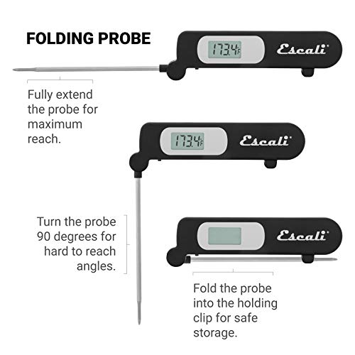 Escali مقياس حرارة مطبخ رقمي قابل للطي من إسكالي DH3، بروب فولاذي مقاوم للصدأ أسود قابل للطي، عالمي - Image 4