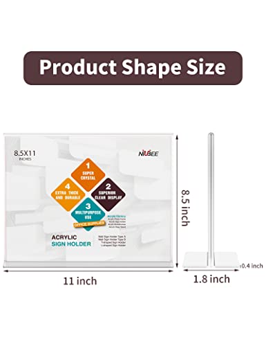 NIUBEE Acrylic Sign Holder 8.5x11 Inches 6 Pack Horizontal, T Shape Double Sided Clear Frames, Plastic Paper Flyer Display Holder, Document Menu Table Stand for Office, Store -Landscape - Image 2