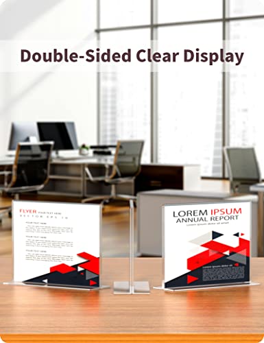 NIUBEE Acrylic Sign Holder 8.5x11 Inches 6 Pack Horizontal, T Shape Double Sided Clear Frames, Plastic Paper Flyer Display Holder, Document Menu Table Stand for Office, Store -Landscape - Image 4