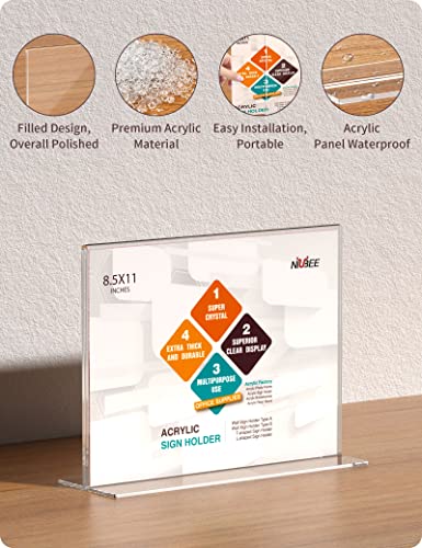 NIUBEE Acrylic Sign Holder 8.5x11 Inches 6 Pack Horizontal, T Shape Double Sided Clear Frames, Plastic Paper Flyer Display Holder, Document Menu Table Stand for Office, Store -Landscape - Image 3