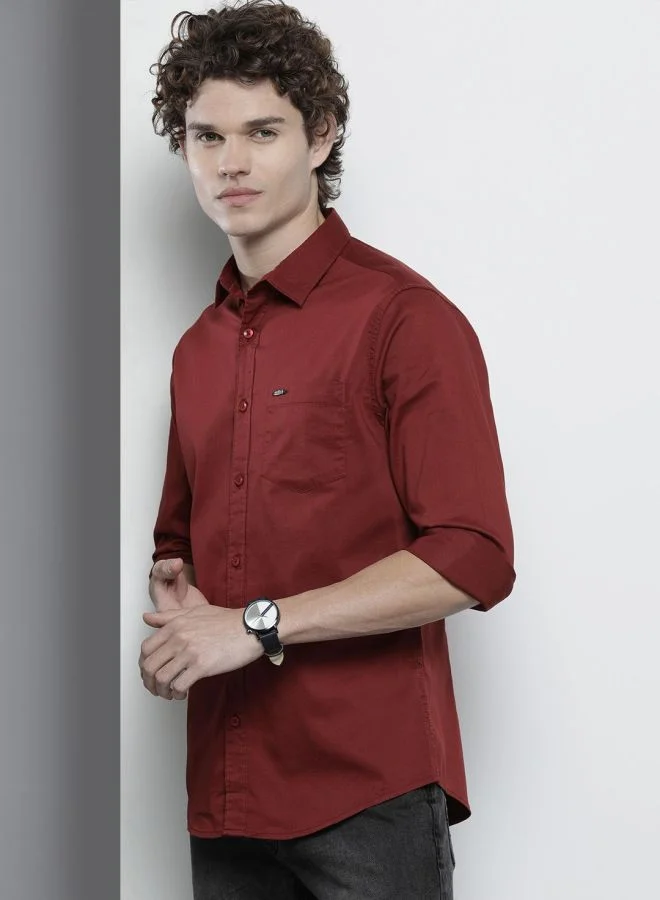 The Indian Garage Co Men Slim Fit Solid Full Sleeves Spread Collar Casual Shirt