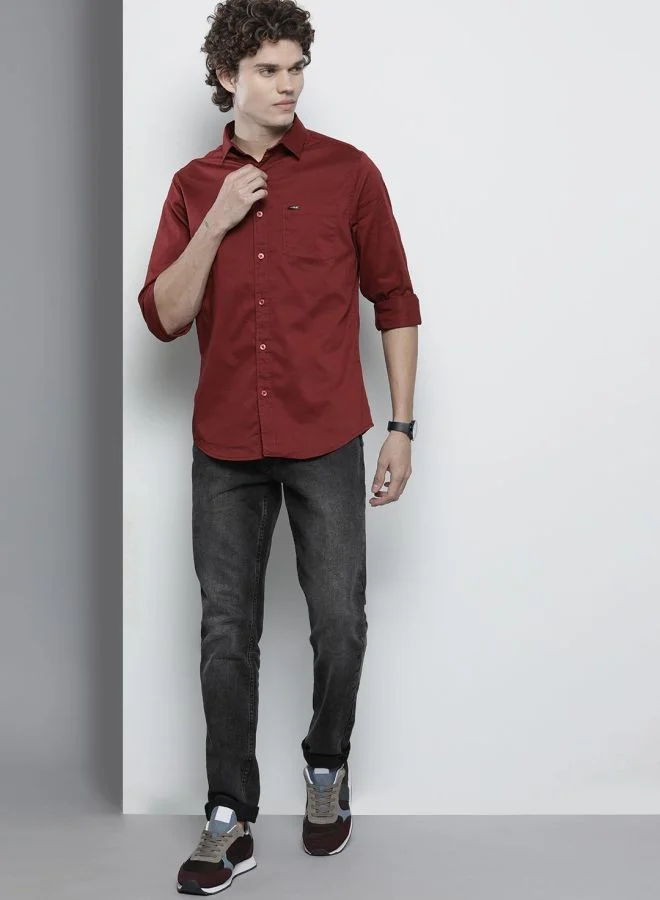 The Indian Garage Co Men Slim Fit Solid Full Sleeves Spread Collar Casual Shirt