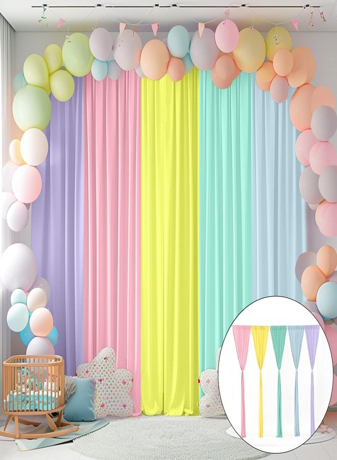 JCJ Pastel Rainbow Backdrop Curtains 5 Panels Macaron Unicorn Backdrop for Girls Bedroom Birthday Party Decoration Classroom 10 * 7FT - Image 1