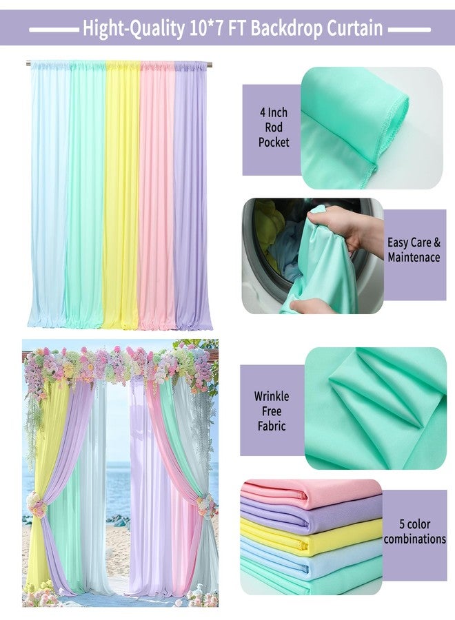 JCJ Pastel Rainbow Backdrop Curtains 5 Panels Macaron Unicorn Backdrop for Girls Bedroom Birthday Party Decoration Classroom 10 * 7FT - Image 3