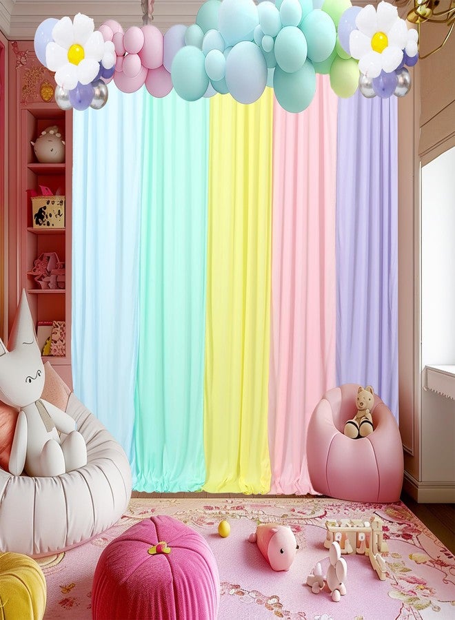 JCJ Pastel Rainbow Backdrop Curtains 5 Panels Macaron Unicorn Backdrop for Girls Bedroom Birthday Party Decoration Classroom 10 * 7FT - Image 5