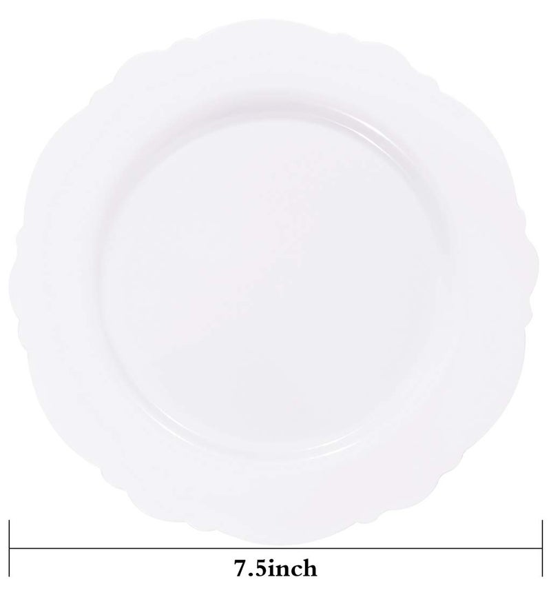 WDF أطباق المقبلات القابلة للتصرف من البلاستيك الأبيض باروك 60 قطعة - 7.5 بوصة أطباق كعك صغيرة / حلويات / سلطات للحفلات الراقية وحفلات الزفاف - Image 2