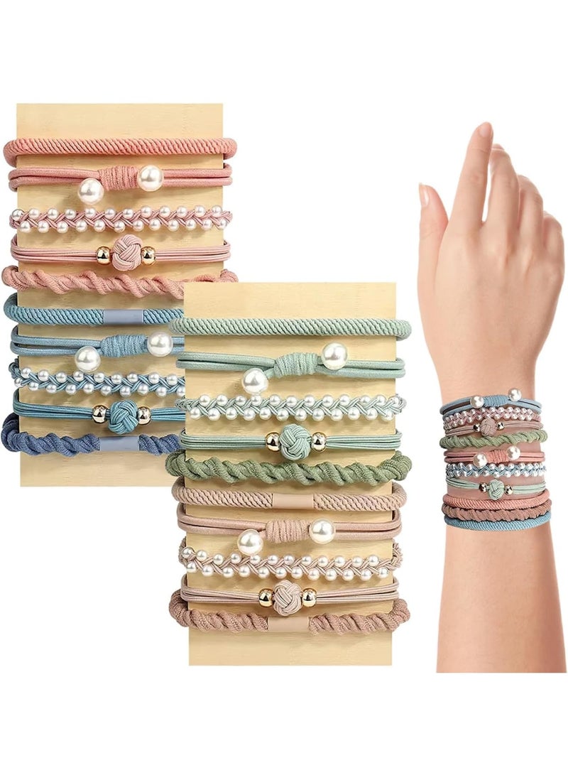 SYOSI Boho Hair Ties, Pack of 20 Stretch Pearl Elastic Ponytail Holders and Bracelets for Women and Girls, Soft Durable Hair Bobbles Suitable for Thin Medium Thick Long Hair - Image 1