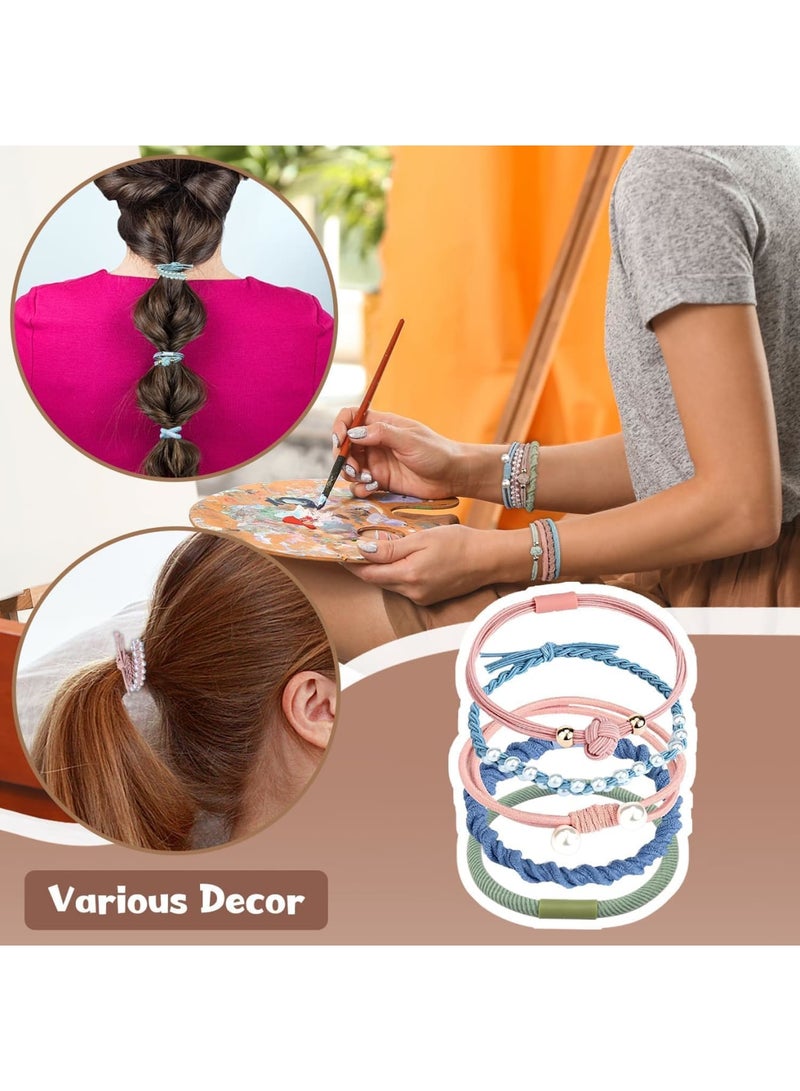 SYOSI Boho Hair Ties, Pack of 20 Stretch Pearl Elastic Ponytail Holders and Bracelets for Women and Girls, Soft Durable Hair Bobbles Suitable for Thin Medium Thick Long Hair - Image 4