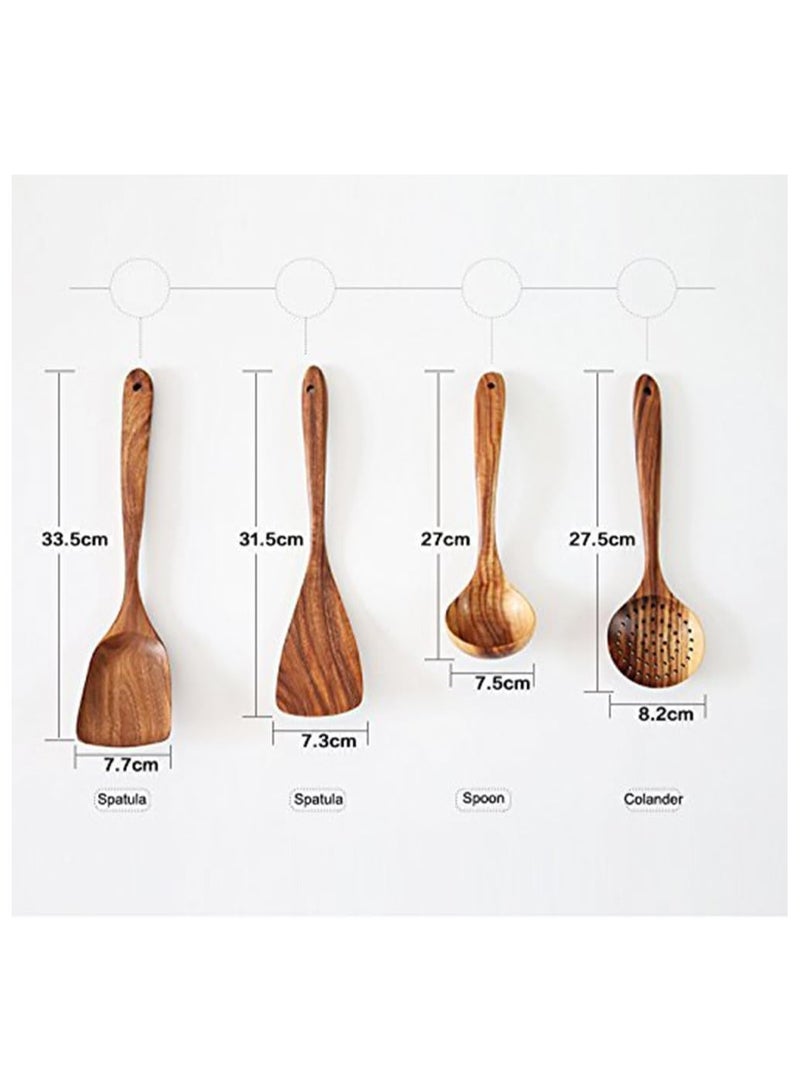 4 Pcs  Wooden Spoons for Cooking, Wooden Natural Teak Wood Spatulas Spoon, Nonstick Kitchen Utensil Set  - Image 3