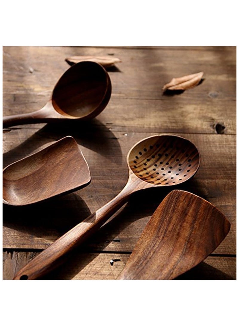 4 Pcs  Wooden Spoons for Cooking, Wooden Natural Teak Wood Spatulas Spoon, Nonstick Kitchen Utensil Set  - Image 4