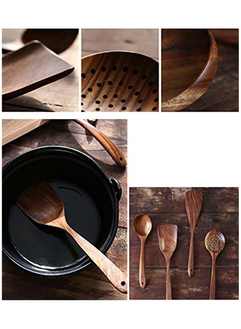 4 Pcs  Wooden Spoons for Cooking, Wooden Natural Teak Wood Spatulas Spoon, Nonstick Kitchen Utensil Set  - Image 5