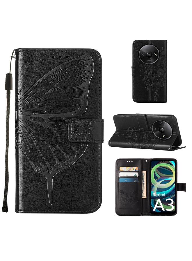 The Bros Case For Xiaomi Redmi A3 Embossed Butterfly Leather Phone Case