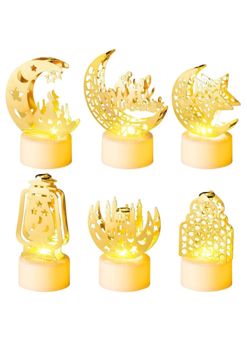 دايلي شيك 6 قطع من مصابيح الفوانيس الصغيرة، ديكور رمضان للمنزل، منارة قلعة القمر، مصباح عيد مبارك، إضاءة ليلية للحفلات والمنزل في الأماكن المغلقة والمفتوحة وديكور سطح الطاولة لغرفة النوم - Image 1