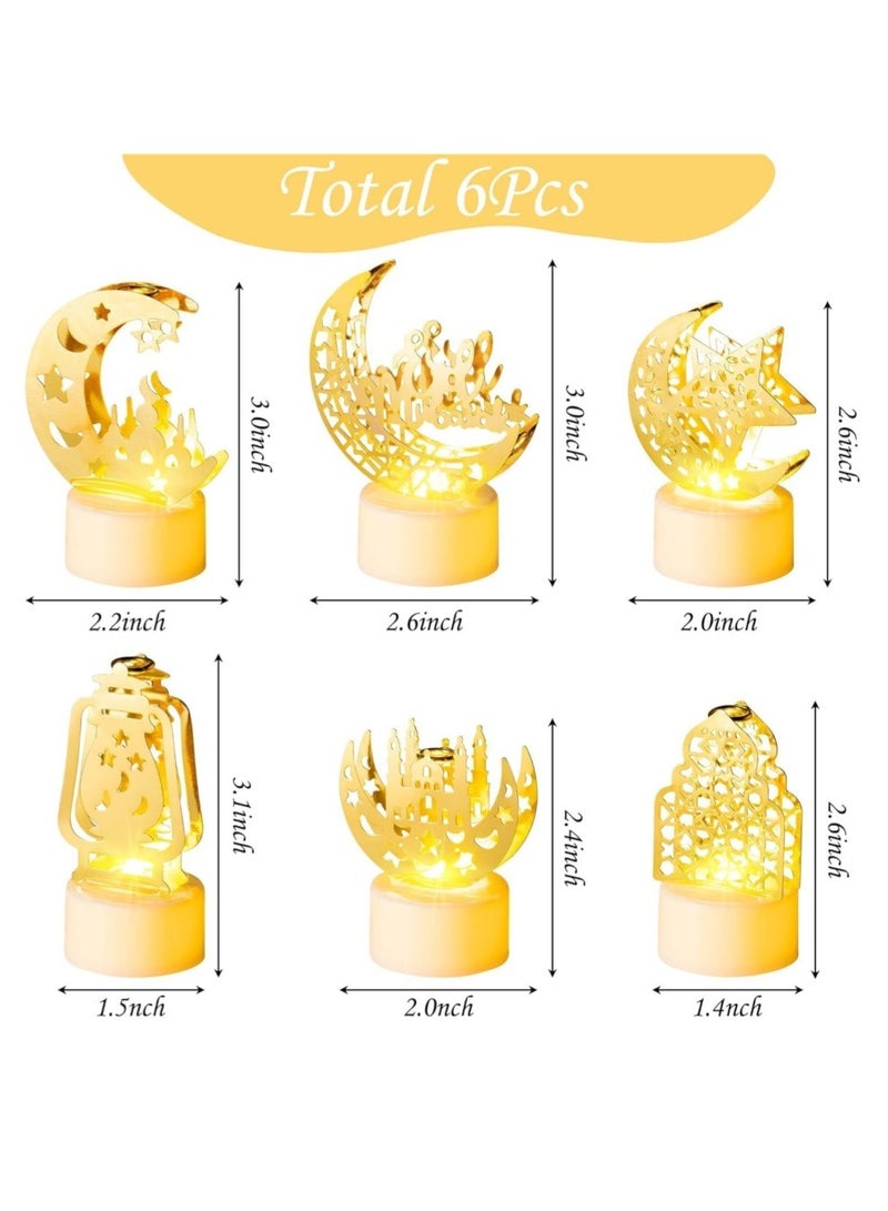 دايلي شيك 6 قطع من مصابيح الفوانيس الصغيرة، ديكور رمضان للمنزل، منارة قلعة القمر، مصباح عيد مبارك، إضاءة ليلية للحفلات والمنزل في الأماكن المغلقة والمفتوحة وديكور سطح الطاولة لغرفة النوم - Image 2