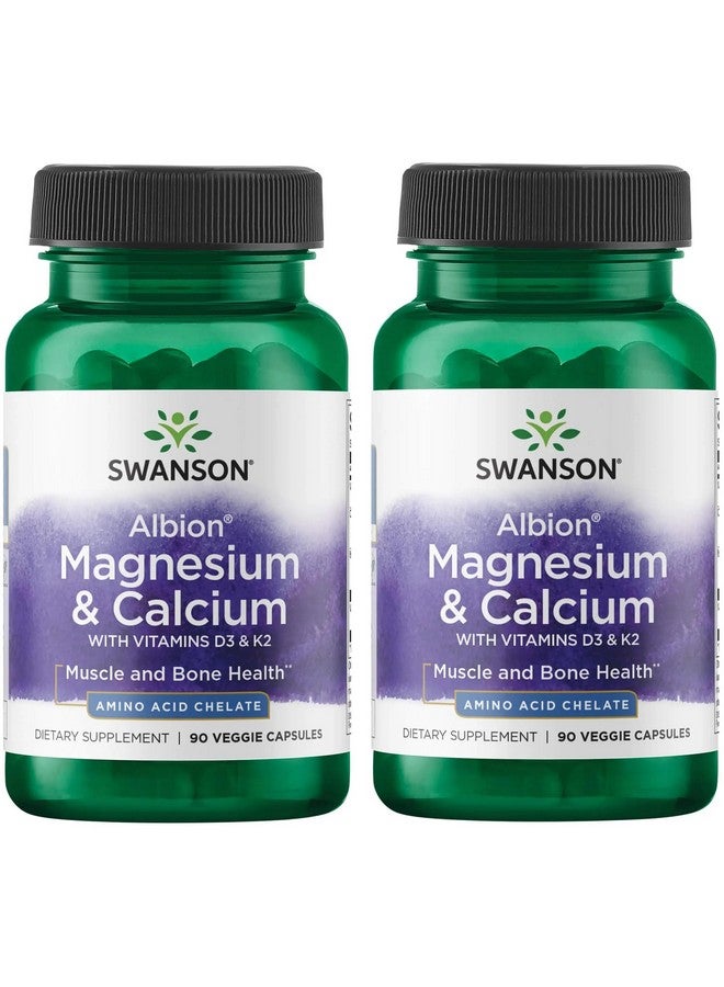 Swanson Albion Chelated Magnesium & Calcium 2:1 90 Veg Capsules (2 Pack)