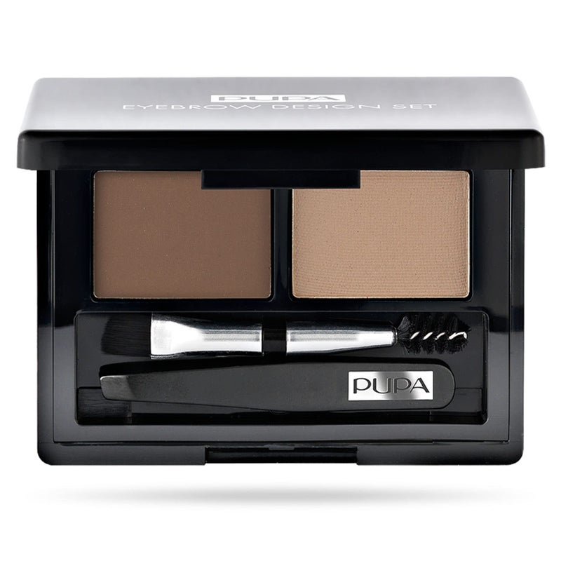 Pupa Milano Eyebrow Design Set - Essentials For Brow Grooming, Sculpting, and Shaping - Professional Tweezers, Angled Brush and Comb, Powder, and Wax - Dermatologist Tested - 001 Blonde - 0.039 oz