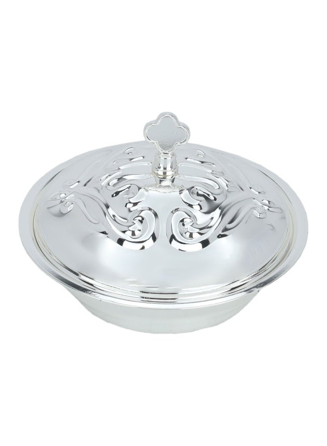 Alsaif Gallery Silver Engraved Round Stainless Steel Date Jar With Lid