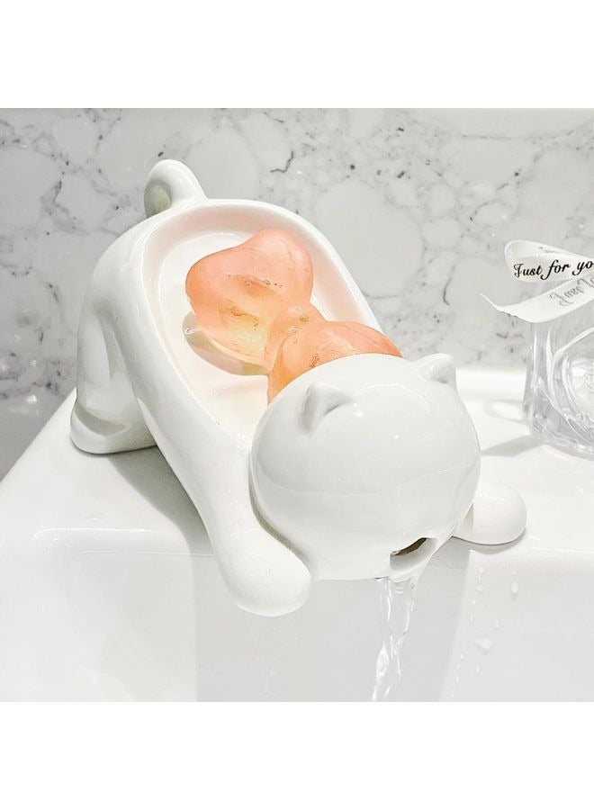هومستر صحن صابون قطط سيرامي ذاتي التصريف مع فتحات تصريف، حامل إسفنج صابون لطيف مع تصريف، صينية على شكل حيوان غير منزلق لحمام ديكر، دش، بار، مطبخ - Image 2