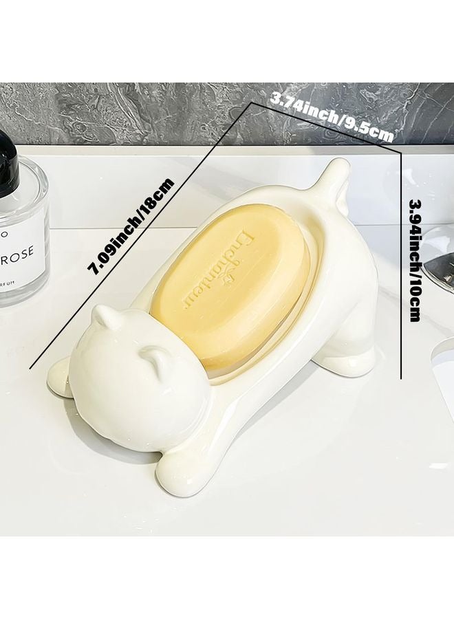 هومستر صحن صابون قطط سيرامي ذاتي التصريف مع فتحات تصريف، حامل إسفنج صابون لطيف مع تصريف، صينية على شكل حيوان غير منزلق لحمام ديكر، دش، بار، مطبخ - Image 3